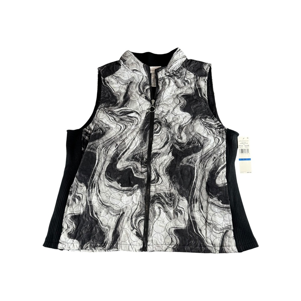 Alfred Dunner Drama Queen Vest XL Black White Marble Swirl Quilted Zip 41430 UJ